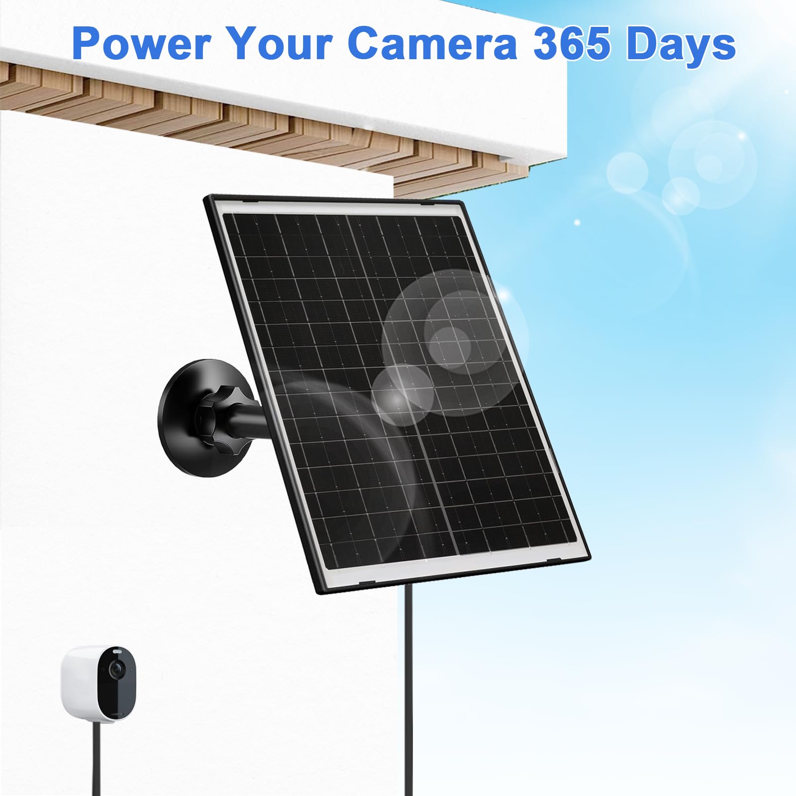 Zivif Caricatore a pannello solare per fotocamere Arlo Essential 2K (2a generazione), Essential XL e Spotlight - USB-C e Micro USB, impermeabile IP66, supporto regolabile a 360°, cavo da 2,2 m