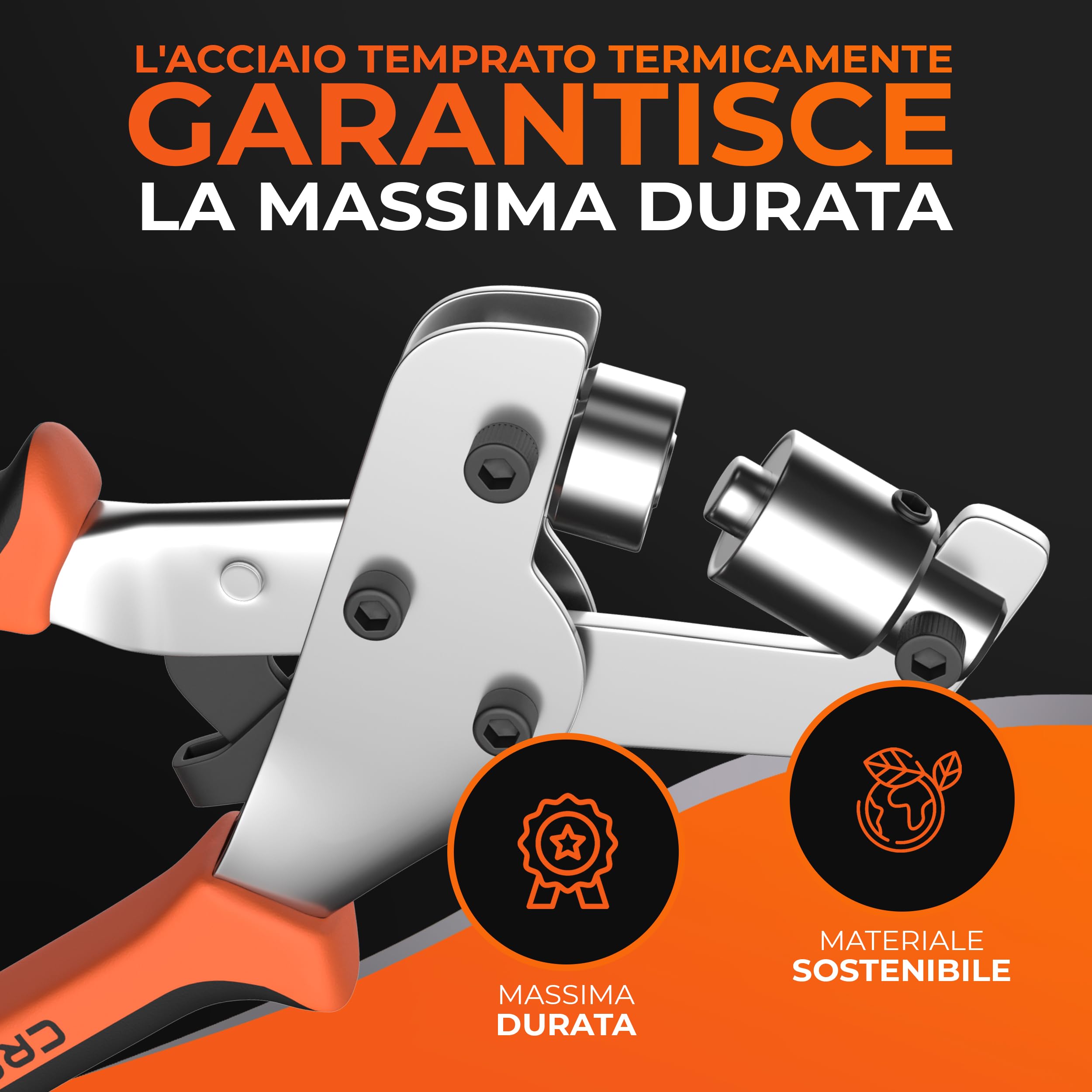 CRAFTUS® Pinza per occhielli metallici con 200 occhielli (Ø10mm) I Occhielli per teloni e tessuti magnetica per occhielli in acciaio temprato I Occhiellatrice per teloni per occhielli