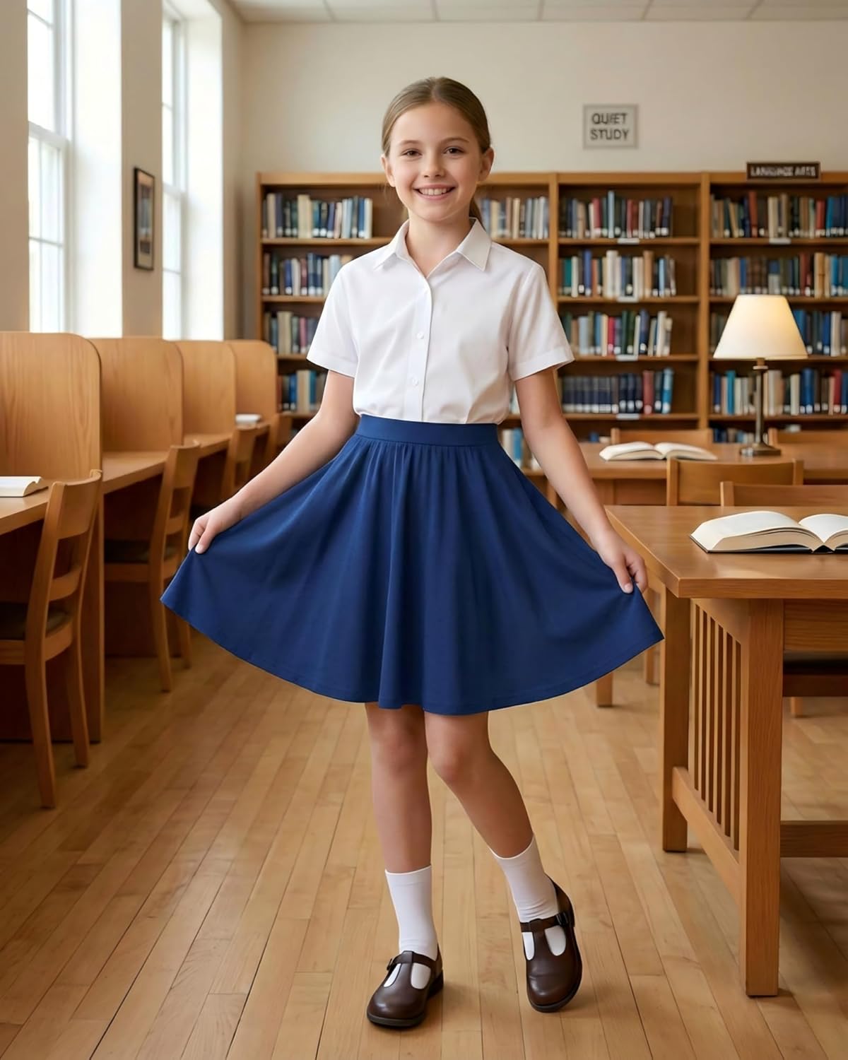 Girls Knee Length Skirt : Aline Pleated Skirt Built-in Shorts or Leggings Basic Skorts Size 6-14Y