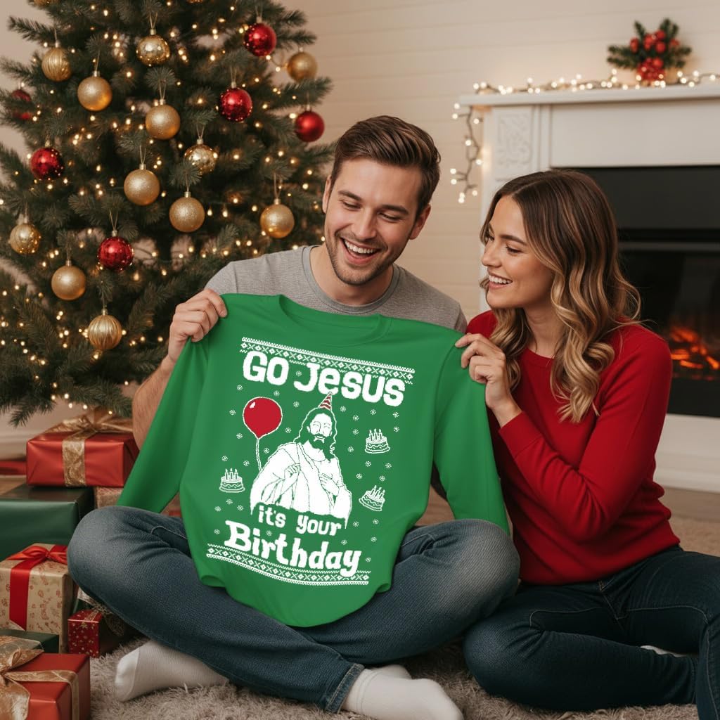 Tstars Mens Long Sleeve Shirt Go Jesus Its Your Birthday Funny Ugly Christmas Tee Xmas Gift