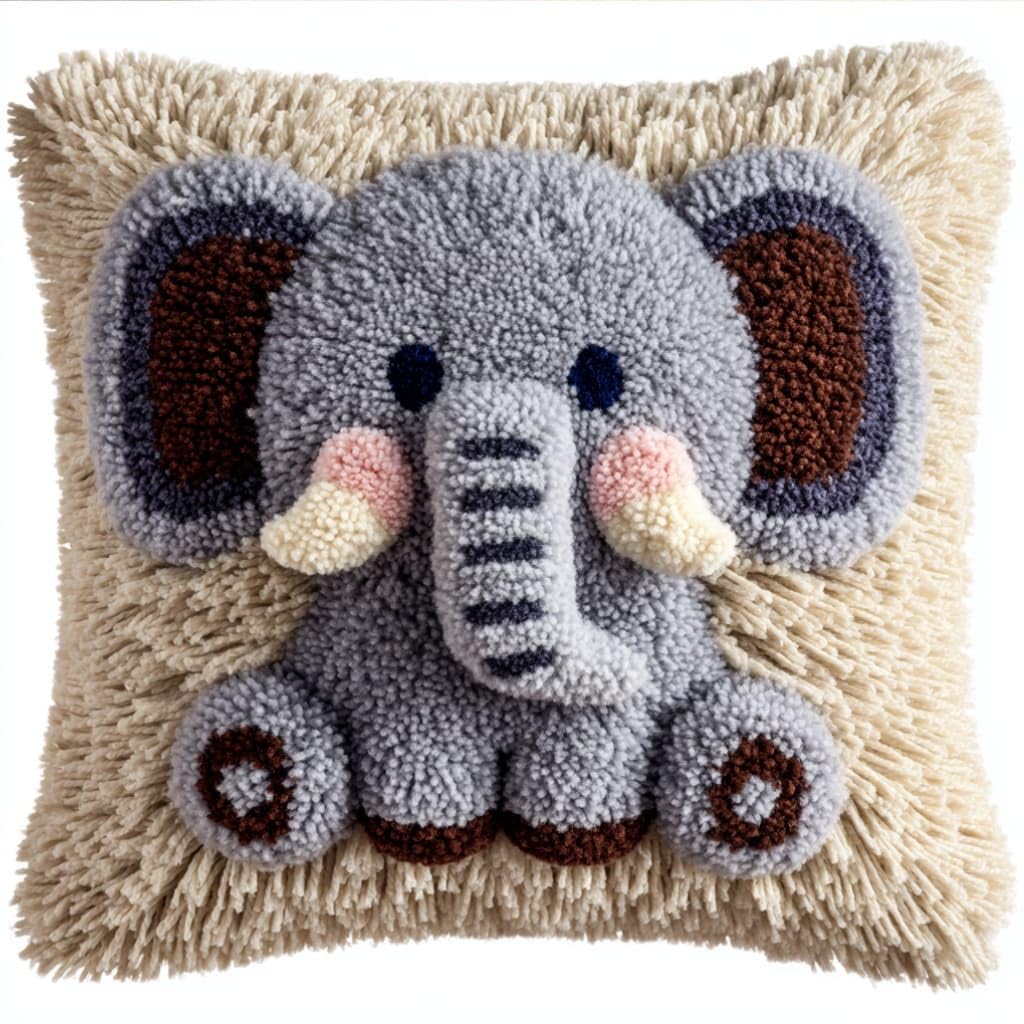 Latch Hook Pillow Kit For Adults,Elephant 17X17In Latch Hook Kit For Pillow Cover With Instruction For Beginner Cross Stitch Sofa Cushion Cover With Crochet Yarn For Beginners And Home Decor