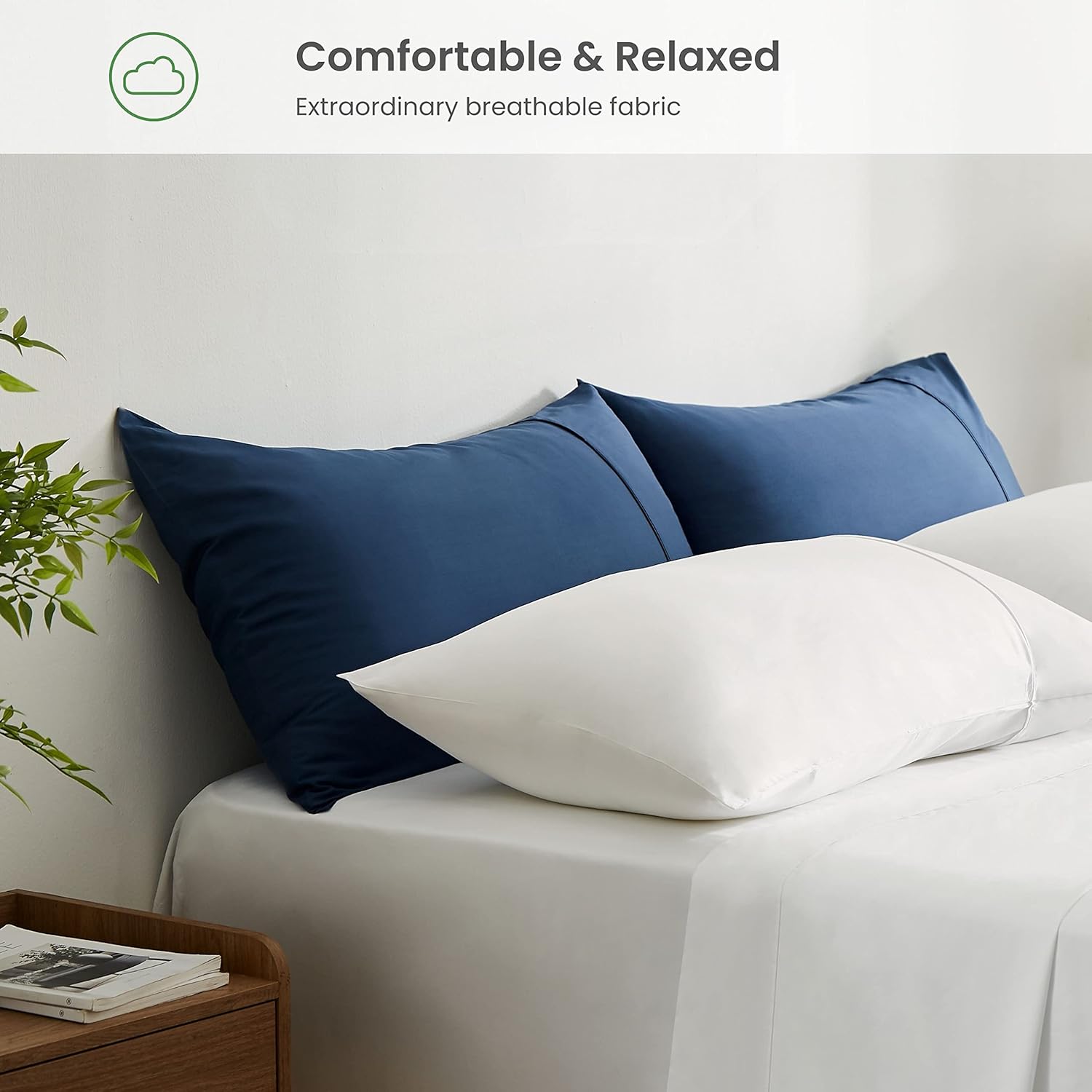 GOKOTTA Envelope Pillow Cases Queen Size 2 Pack, 100% Rayon Made from Bamboo Cooling Pillowcases Soft and Silky for Hair and Face (20"*30")