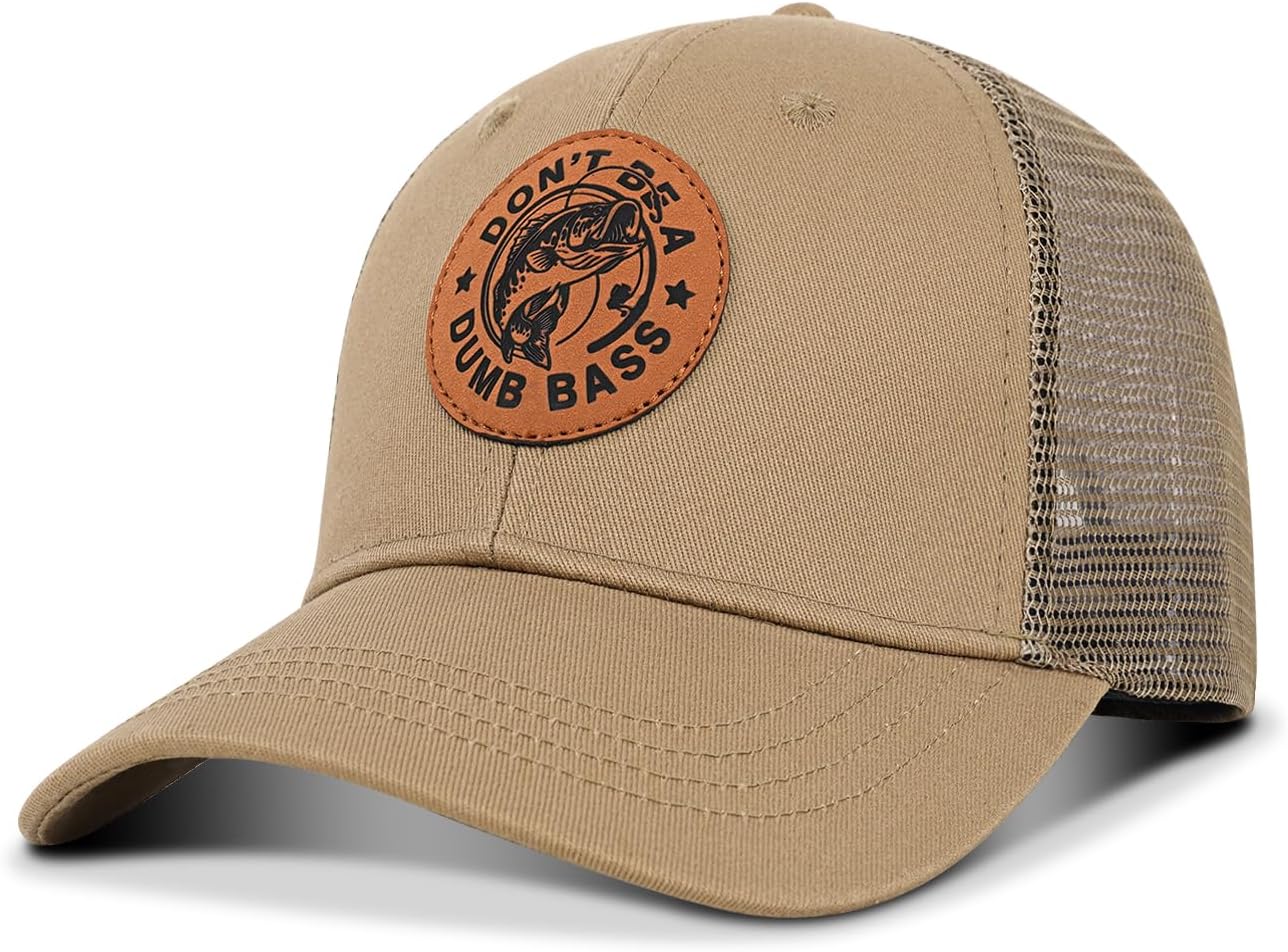 Men's Fishing Hat Gift for Dad Husband Funny Fisherman Father's Day Christmas Birthday Gifts Leather Pattern Cap