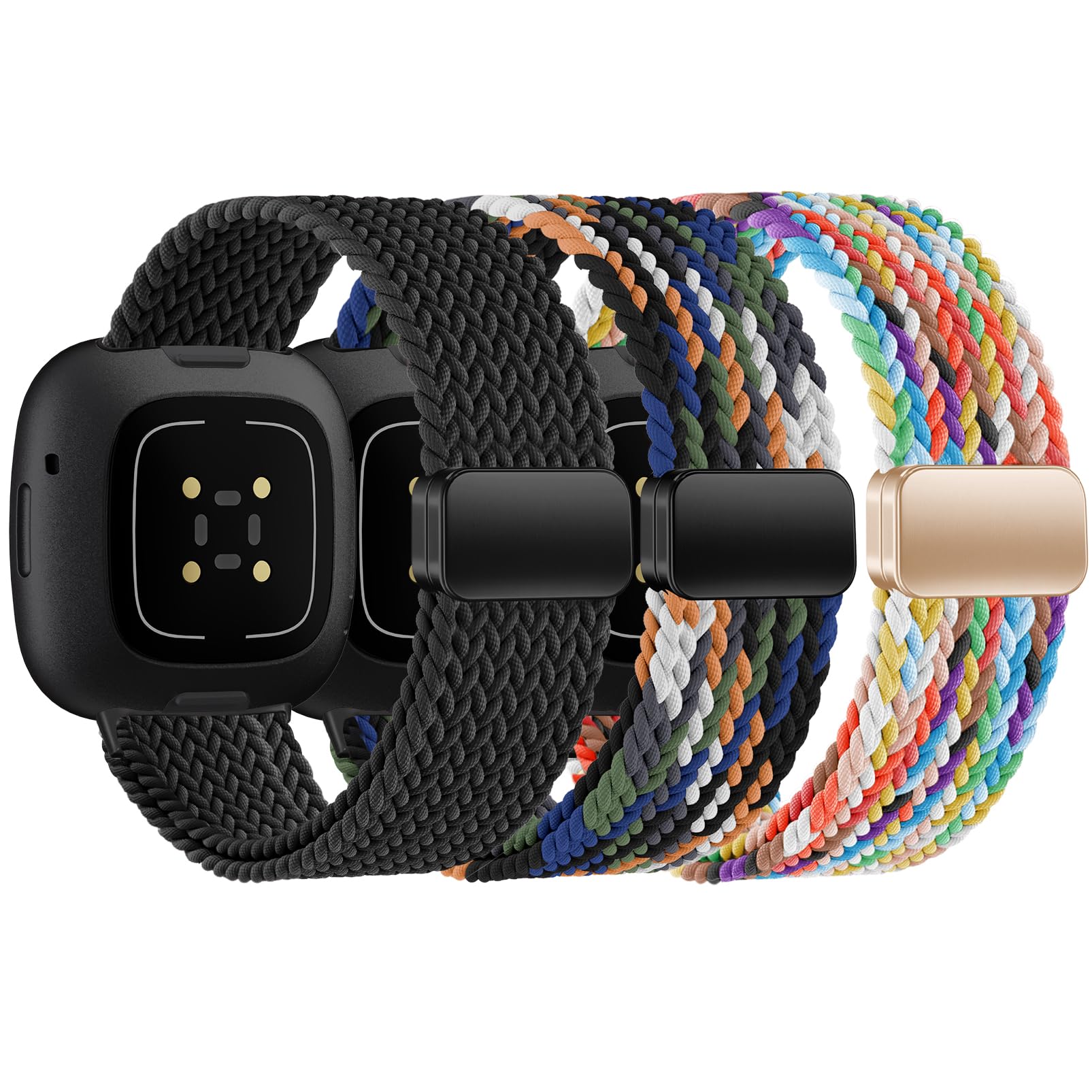 HSWAI Magnetic Braided Compatible with Fitbit Versa 4 Bands for Women/Versa 3/Sense/Sense 2 Bands, Soft Stretchy Sport Strap Woven Loop Elastic Nylon Wristbands Men