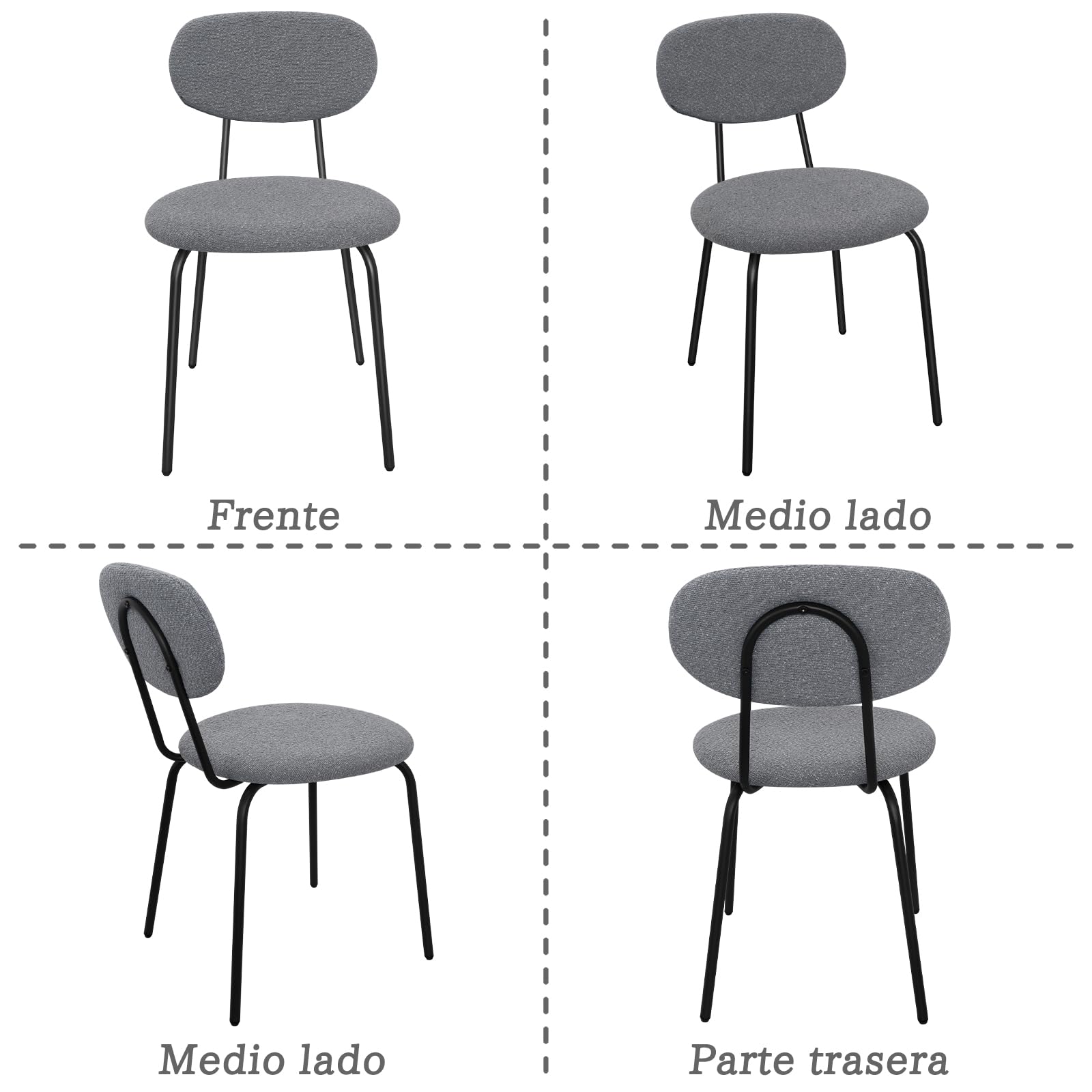 WAFTING Sillas de Comedor Pack de 6, Sillas de Cocina Apilables con Tapizado de Tela Teddy y Patas de Metal, Adecuadas para Salón, Cocinas, Salas de Estar, Dormitorios-Gris Oscuro