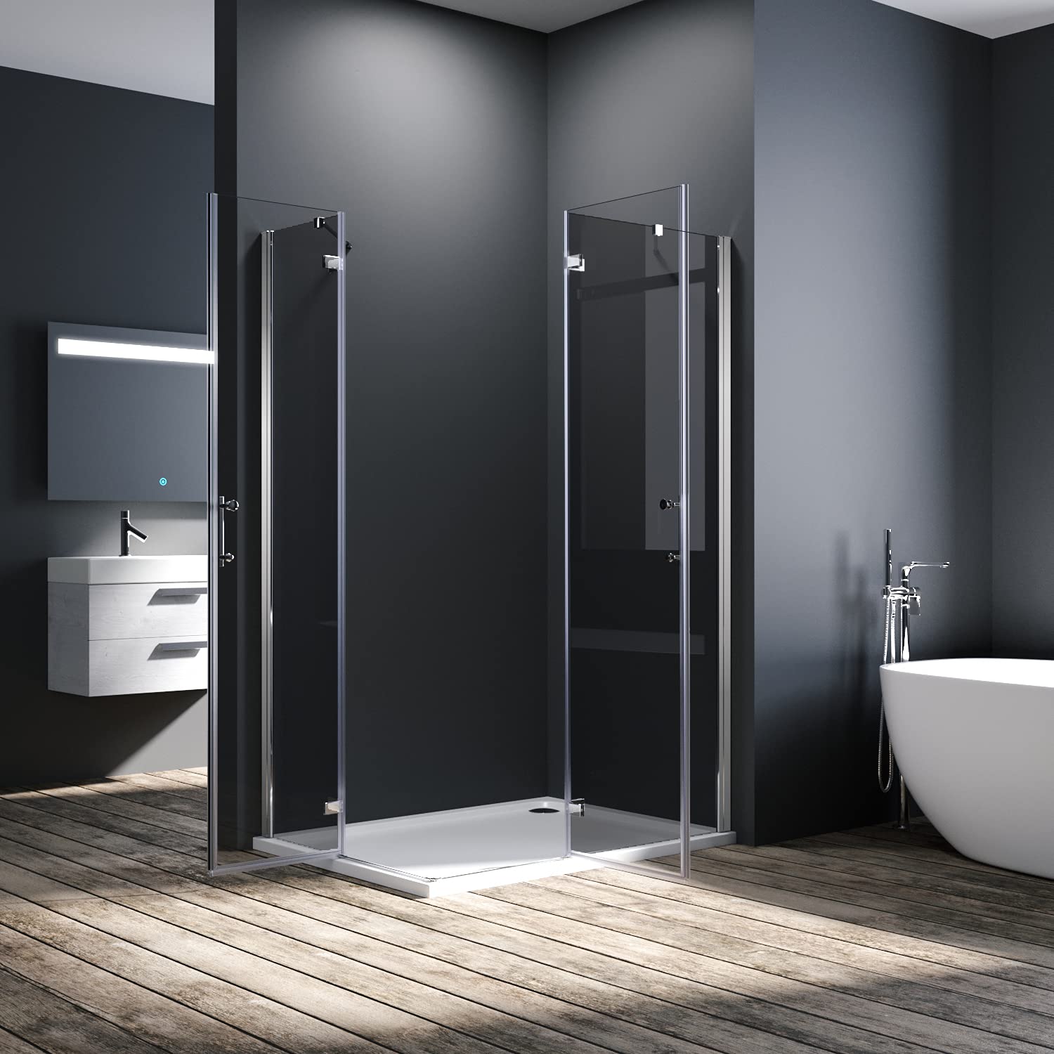 SONNI Duschkabine 80x120 cm Eckeinstieg 195cm Höhe mit Pendeltüren aus 6 mm NANO-Glas Duschkabine Scharniertür Duschabtrennung Eckeinstieg