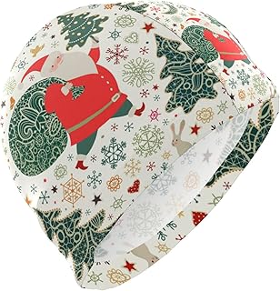 Dallonan Swimming Cap Christmas Forest Santa Claus Unisex Adult Swim Cap Polyester