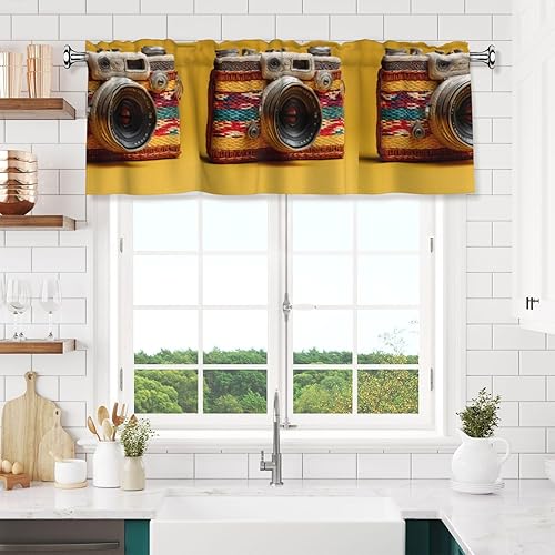 Miniatura 6 de Braided Retro Camera Printed Short Curtains with Valance Rod 54x18in - Curtain Valance Kitchen Bathroom Laundry Room Studio - Home Decor