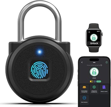Anweller Fingerprint Padlock,Fingerprint Locker Lock,Biometric Smart Padlock Outdoor Waterproof Pad Lock for Locker Gym Fence Gate Toolbox Case Storage Black