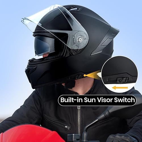 Miniatura 5 de Casco completo con viseras duales Favoto, Casco de motocicleta aprobado por DOT, Casco ligero para motocicleta, bicicleta de tierra, ATV,