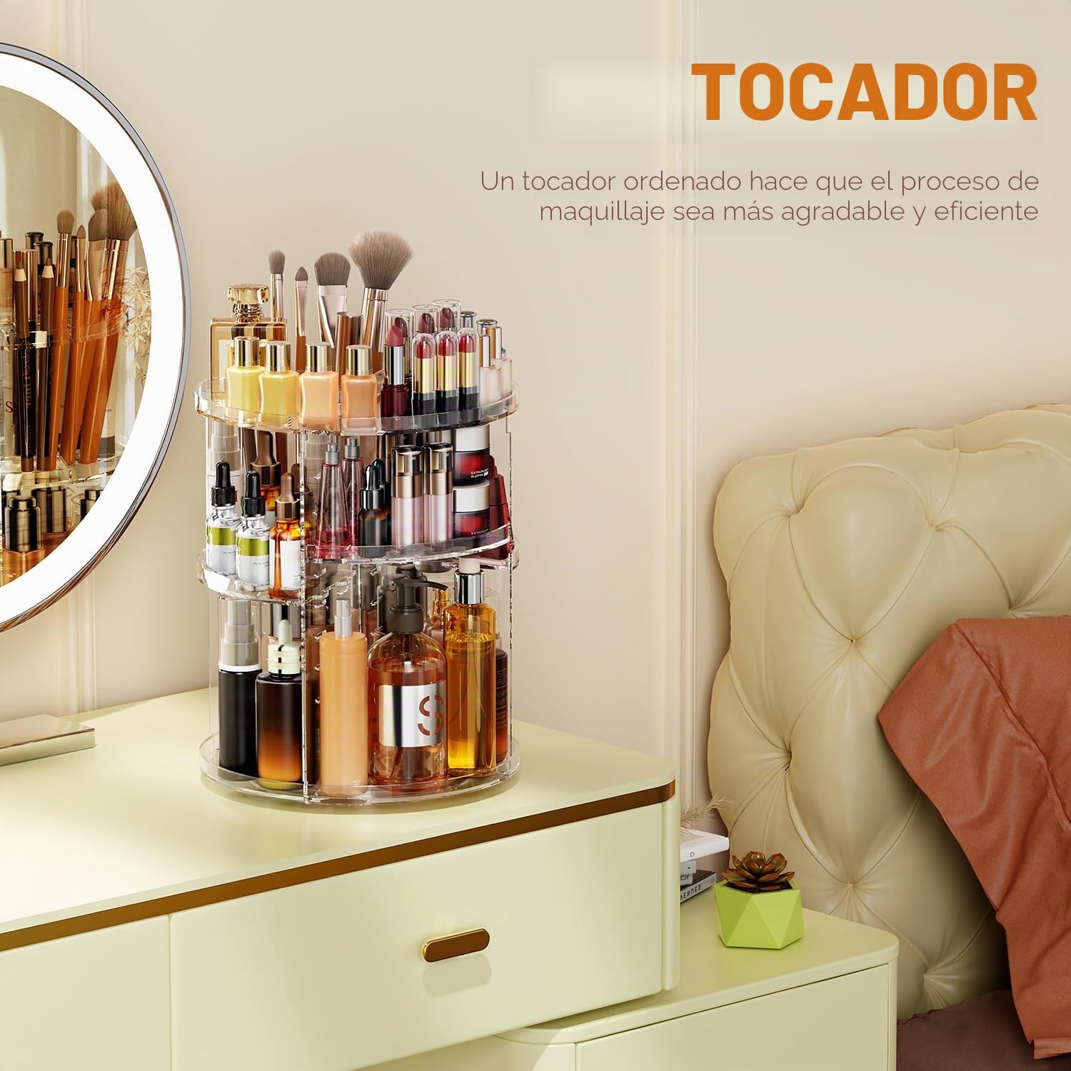 Auxmir Organizador de Maquillaje Giratorio 360, Organizador Perfumes y Cremas, Almacenaje Maquillaje con 9 Niveles Ajustables, para Pintalabios Brochas Baño Tocador, Gran Capacidad, Transparente