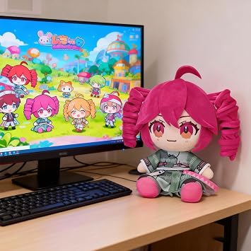 8 Inch Red 3D Drill Double Ponytail Anime Character Collectible Plush ToyA Cute Plush Gift for Boys and Girls