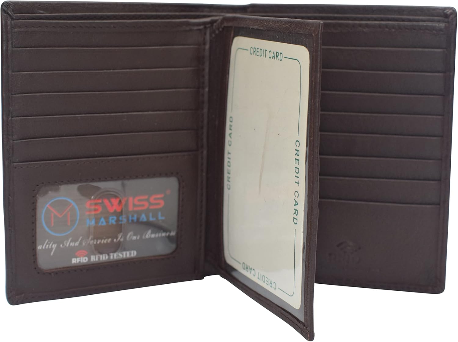 MARSHAL Bifold Genuine Leather RFID Blocking Wallet For Men Card Slots, 2 Bill Compartments, ID Windows, Money, (CN Brown)