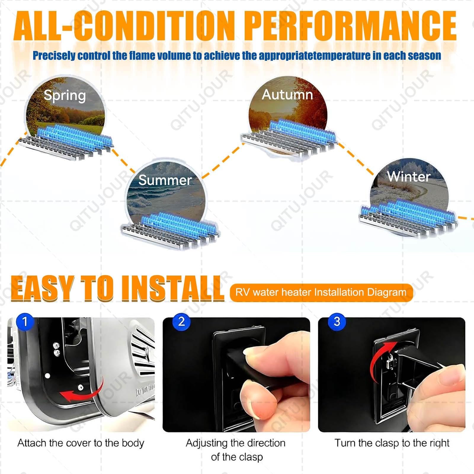 Scaldabagno per camper senza serbatoio, 55000 BTU, scaldabagno istantaneo a propano, 12 V DC, compatibile con tutti i camper, modello ad alta quota, include porta da 40,6 x 40,6 cm