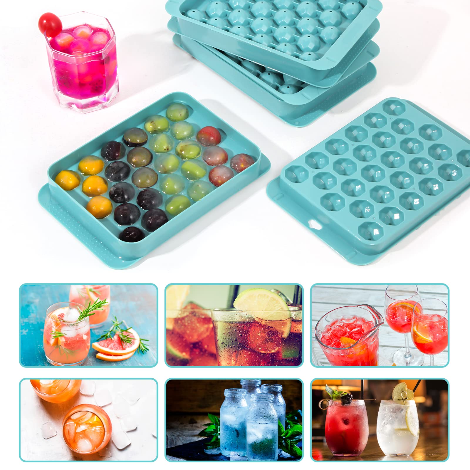 Eiswürfelformen für Gefrierschrank, Eiskugelform, Mini-Kreis, runde Eiswürfelform mit Deckel für Cocktail, Whiskey, Tee, Kaffee (blau)