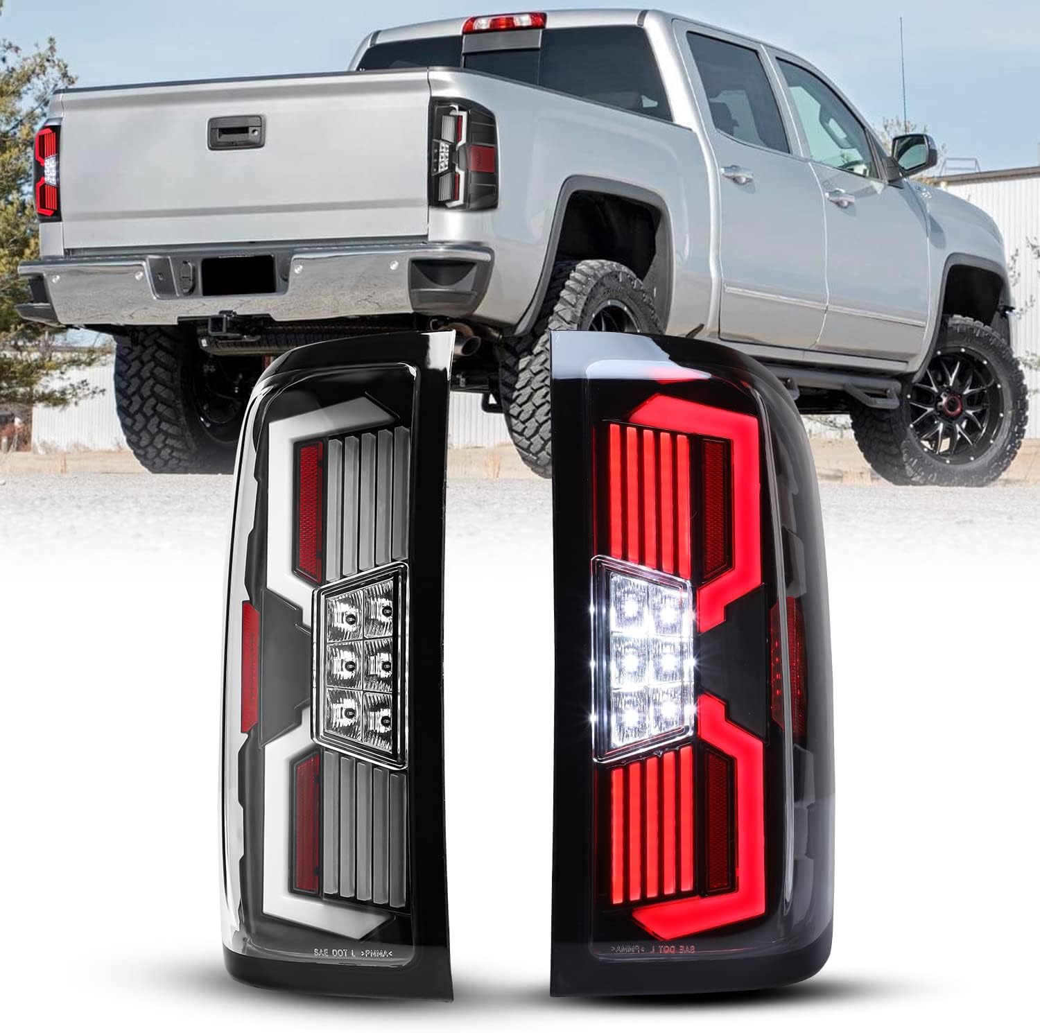 CPW LED Sequential Tail Lights Fit For 2014-2018 Chevy Silverado 1500, Full Led Rear Lamps Fit For 2015-2019 Chevy Silverado 2500 HD/3500 HD w/Sequential Turn Signal (Black Housing Clear Lens)
