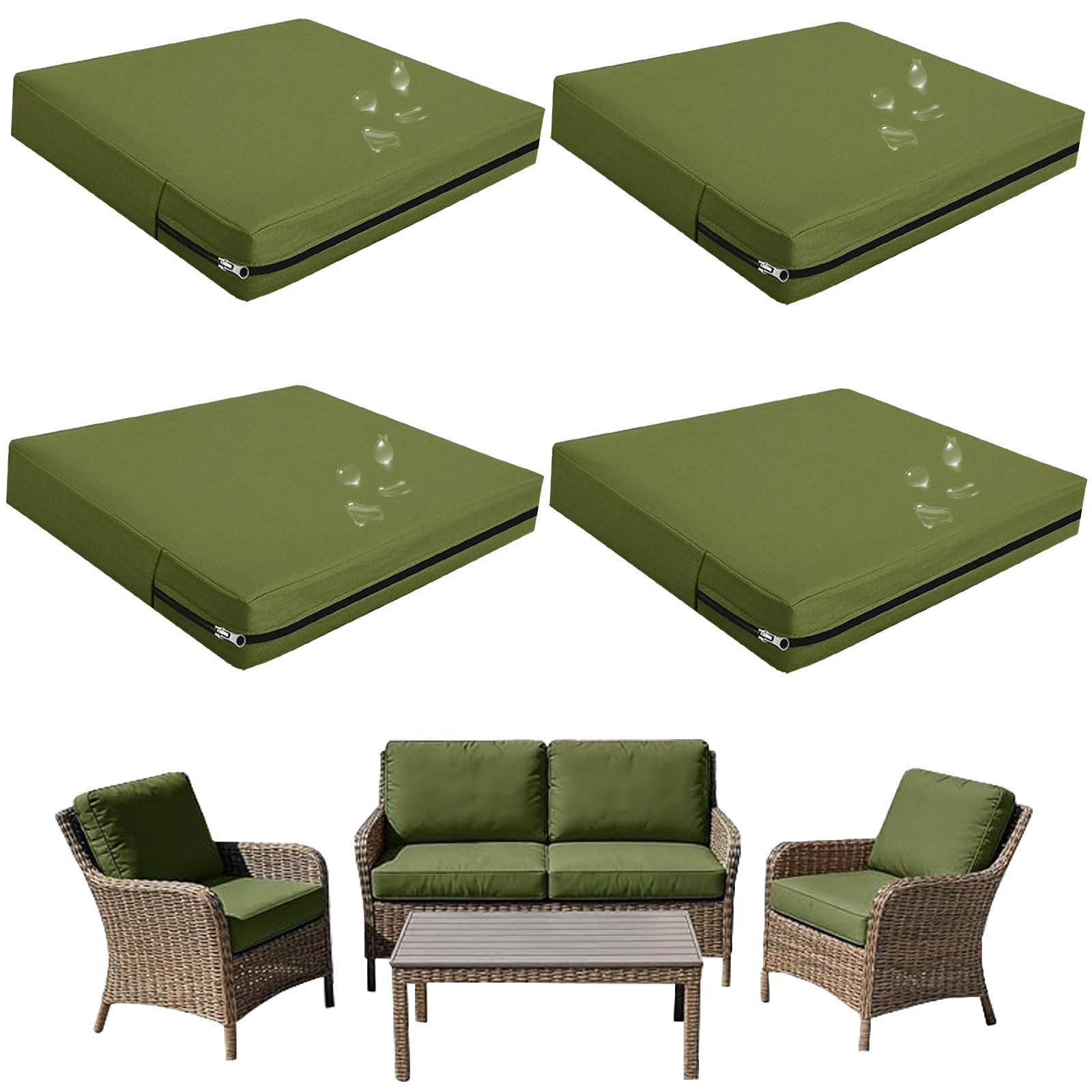 seokor Replacement Outdoor Cushion Covers Waterproof, 65x65 60x60 50x50cm set of 6/4/2/1 Garden Sofa Seat Cushion Slipcover With Zipper for Chairs, Patio and Rattan furniture(Color8,50x50x5cm(4pcs))