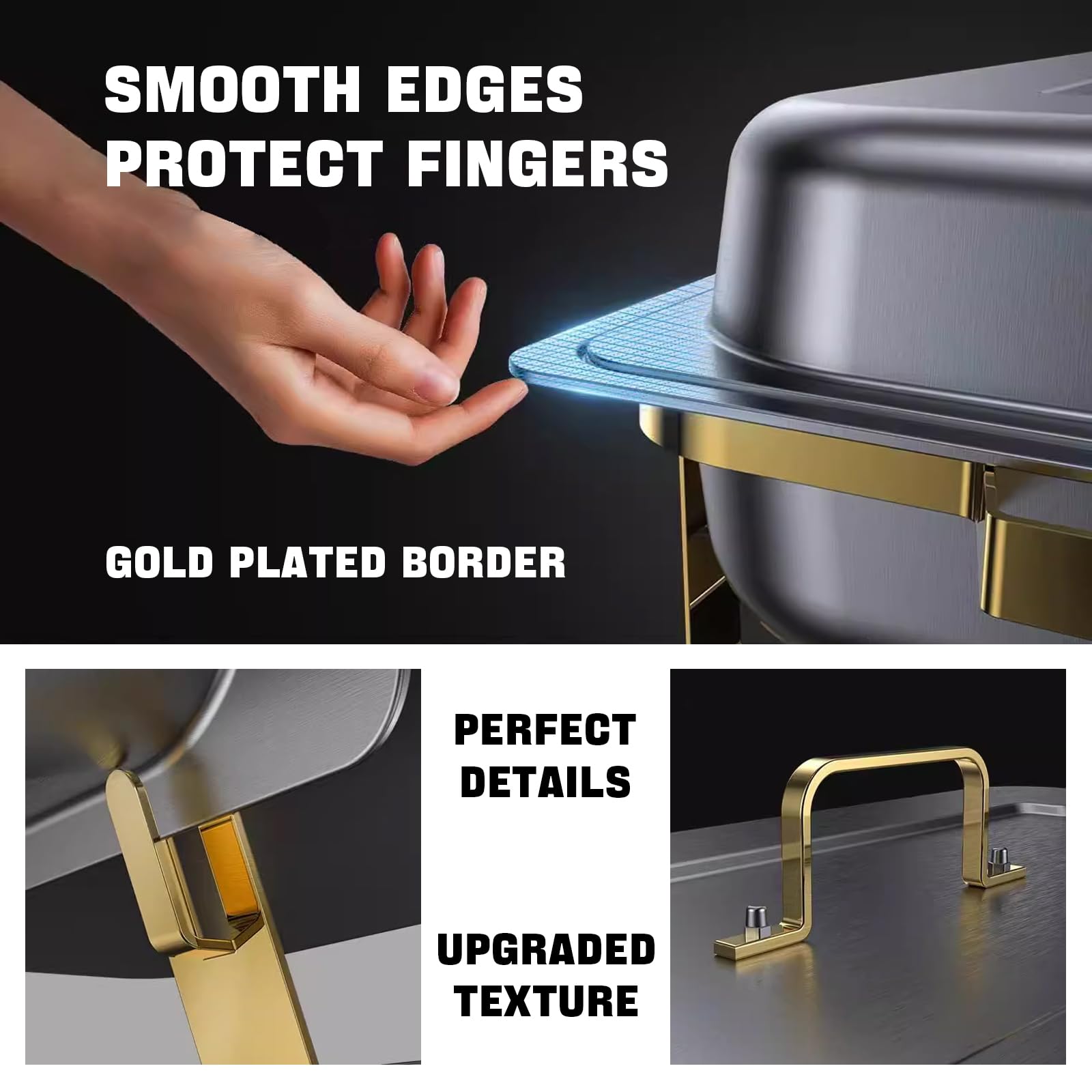 Chafing Dish Buffet, Kit Scaldavivande Rettangolare in Acciaio Inox con Coperchi, Teglie per Cibo, Bagnomaria e Porta Combustibile, Utensili da Portata per Buffet da 8L