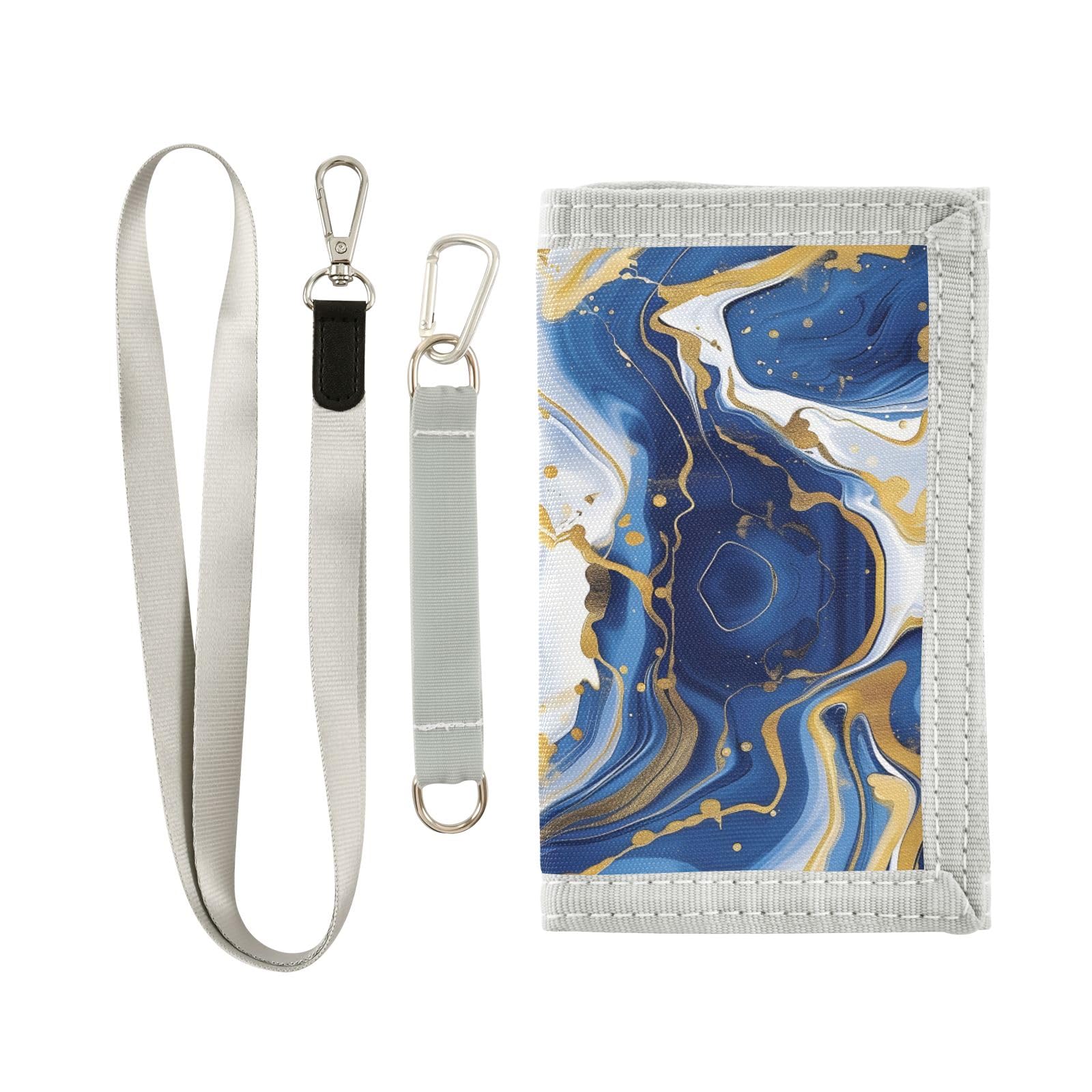 ALAZA Kids Wallets for Boys Girls Toddler Trifold Wallet Children Small Marble Blue Gold White with Zipper Coin Pocket