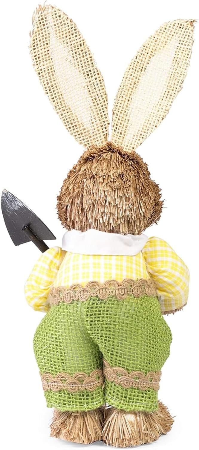 Juvale Easter Bunny Figurines - 12-Inch, Green, 2-Pack - Sisal Bunny Rabbit & Rabbit Farmer Statues for Garden Table Decor & Outdoor Party Decor