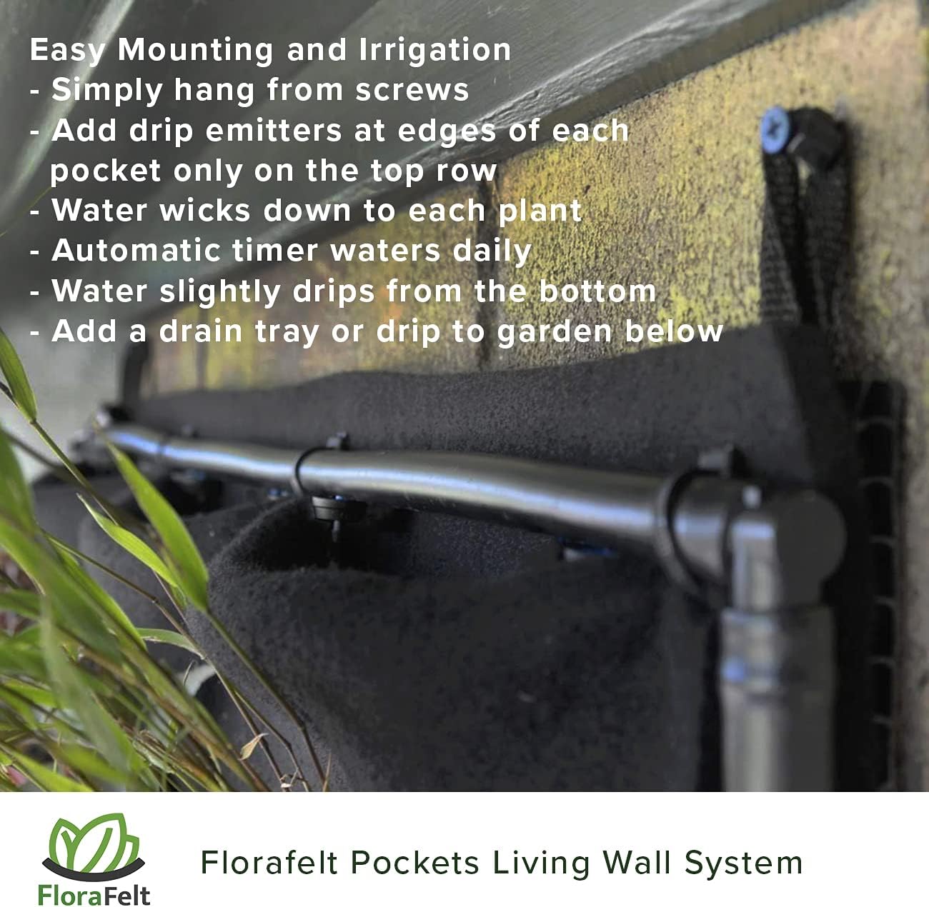 12-Pocket Living Wall Planting Modular Vertical Garden System - Rigid Waterproof Panel Kit Includes Water Wicking Root Wraps & Easy Hanging Tabs