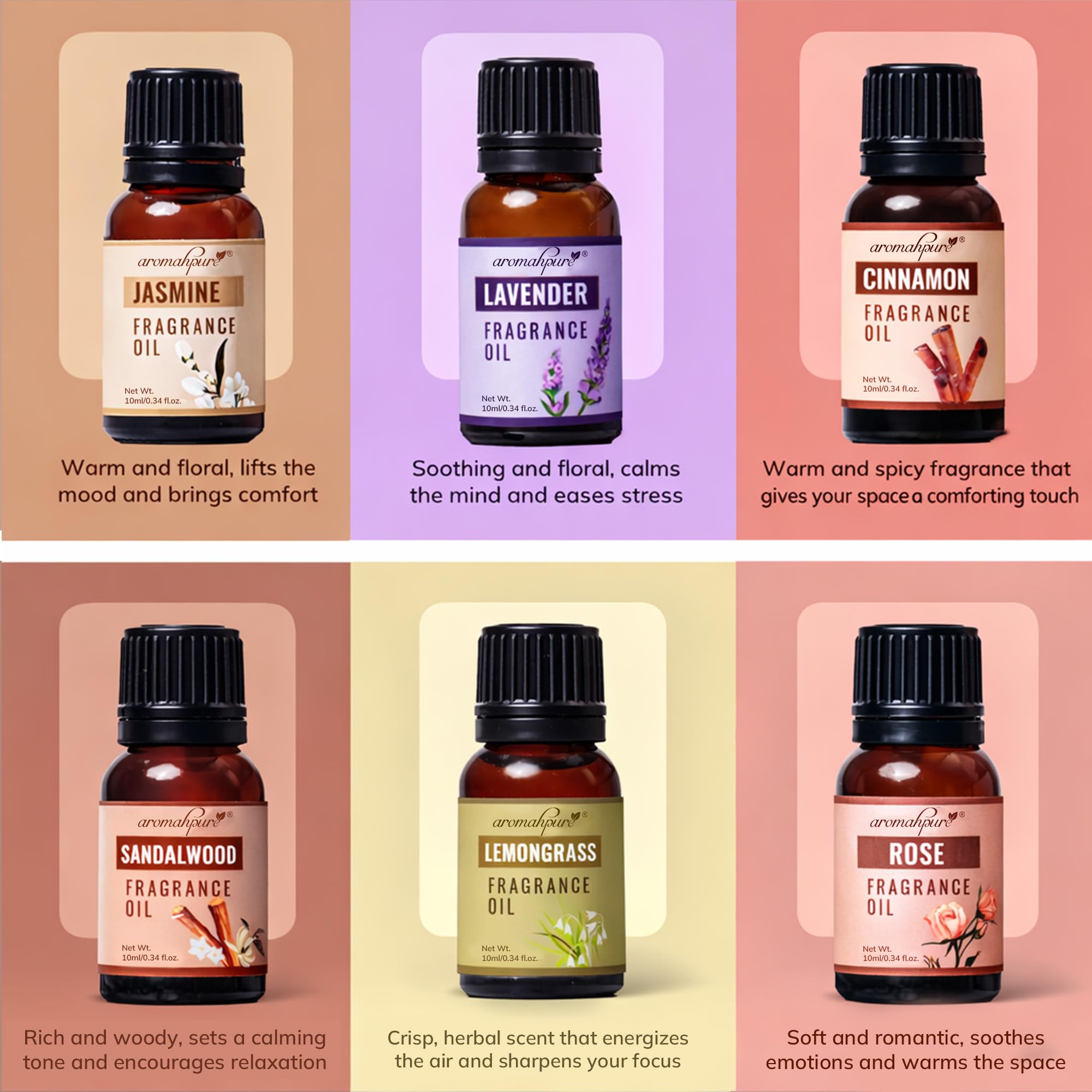Aromahpure Fragrance Oil - Floral Series | 60 ml | Set of 6| Aroma Oil for Home Fragrance | Best for Aromatherapy | Used in Diffusers, Candles, Air Fresheners, Soaps. 1