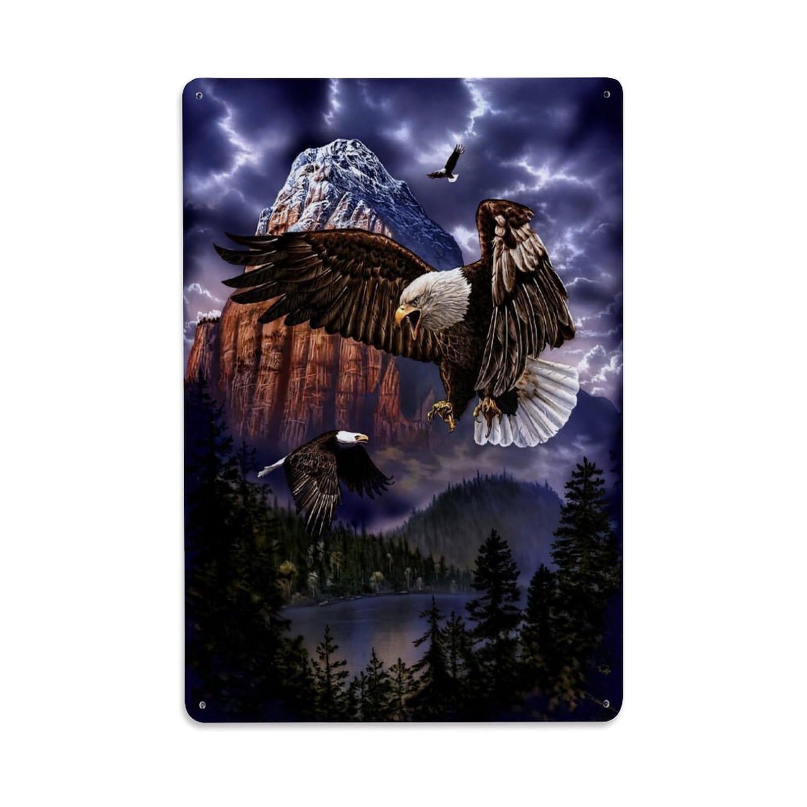 Bald Eagle Nature Wildlife Aboriginal Power Totem Cute Animal Metal Tin Sign Plaque Wall Decor for Cafe, Man Cave, Club Bar, Office, Home Garden Round Metal Poster 8x12Inch