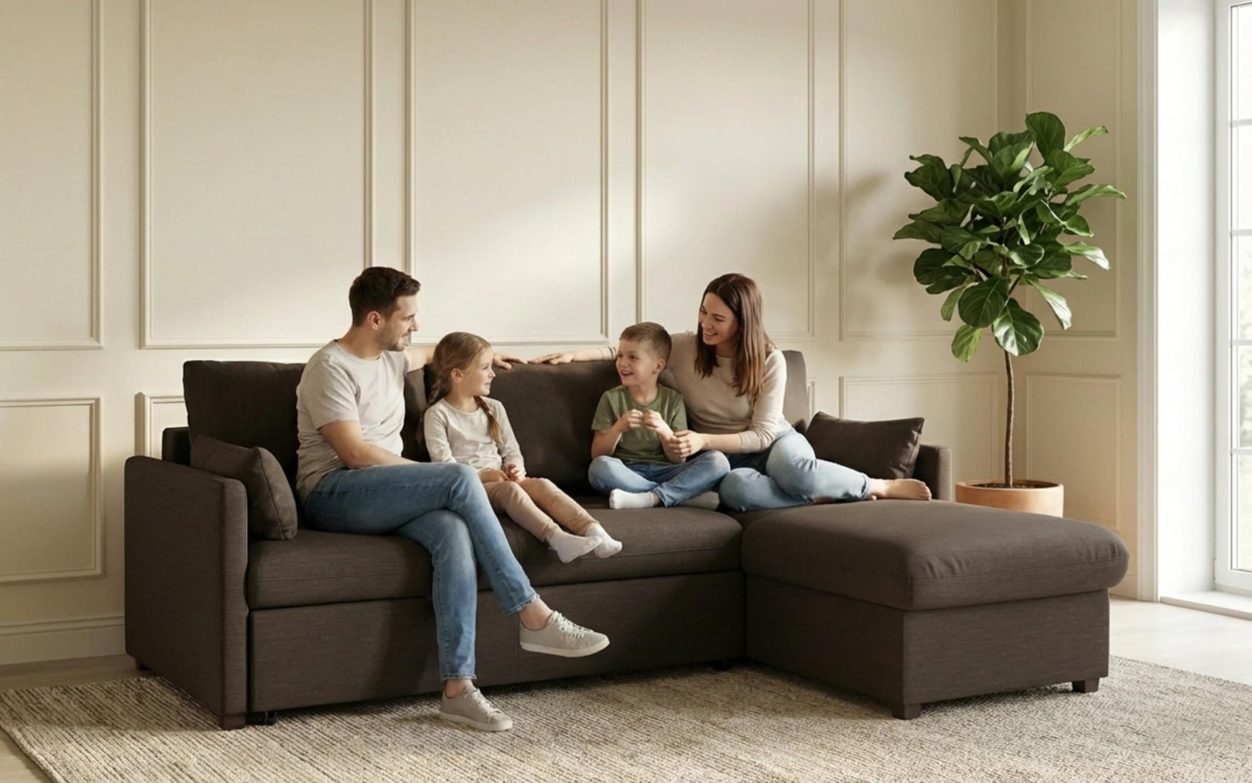 BUDWING Orlando Ecksofa Schlafsofa 3-Sitzer – Wendbare Chaiselongue mit Stauraum – Zeitgenössischer Stil, wasserabweisender, fleckenresistenter Stoff – 221x160,5x88 cm – Braun