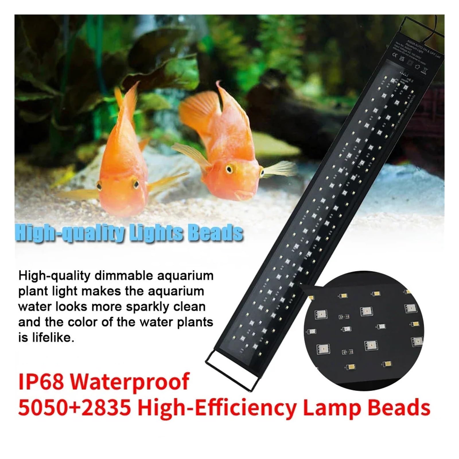 Luz LED de 20-70cm for decoración de Acuario, lámpara de Crecimiento de Plantas acuáticas, Resistente al Agua IP68(30CM,AU Plug)