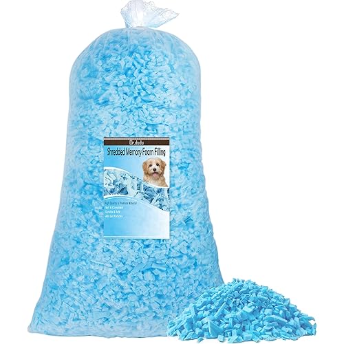 DR.DUDU 5lbs Shredded Memory Foam Filling for Bean Bag Filler, Soft and Convenient Pillow Stuffing Foam for Couch Cushion Dog Bed Chair Arts Crafts, Added Gel Particles (Blue)