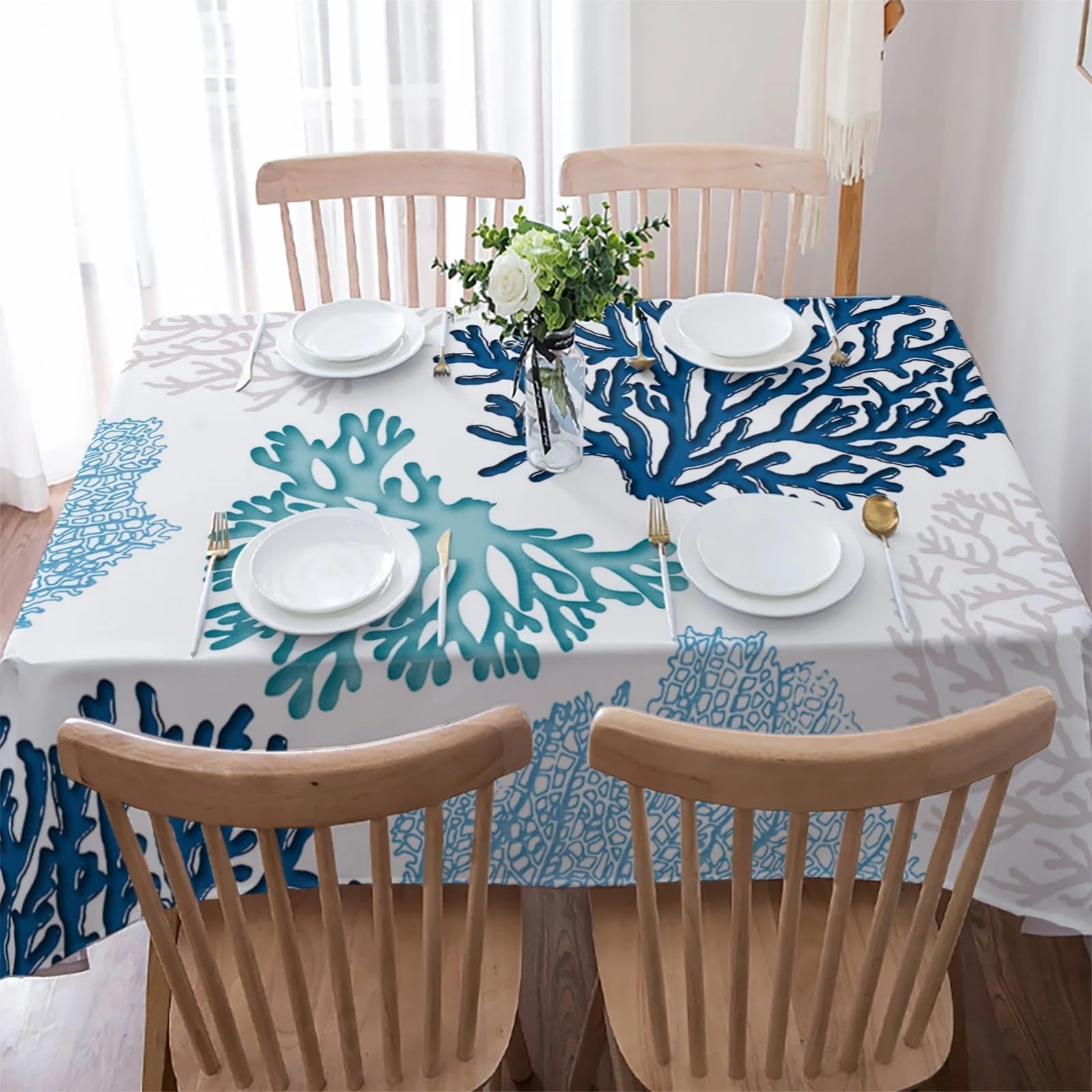 Tovaglia impermeabile blu rettangolare for feste di nozze Copritavolo for decorazioni natalizie Per Protezione Tavolo(153x153cm Tablecloth)