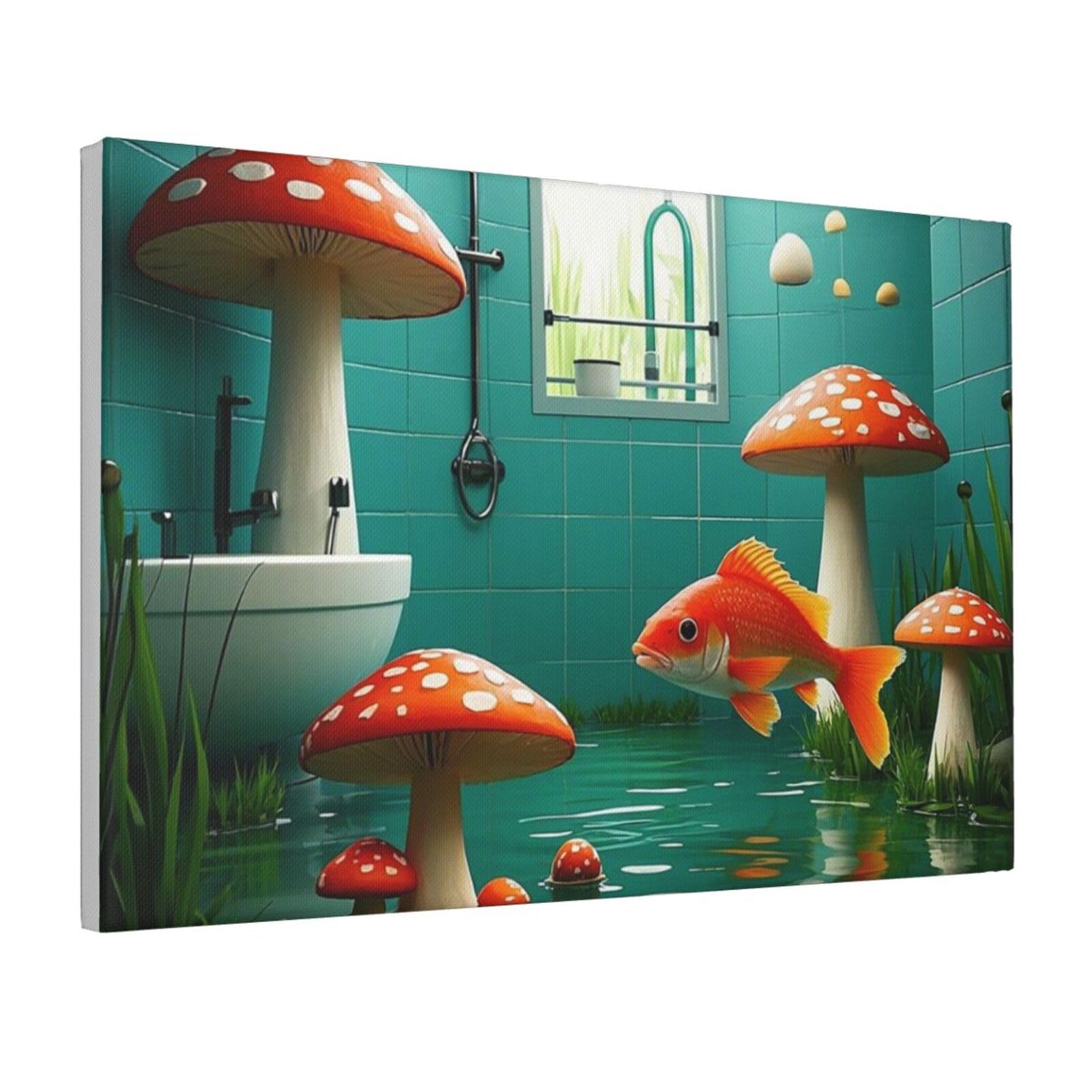 Framed Wall Art for Living Room Art Work, Redfish and Mushroom Fantasy River Belt Ponds Picture Prints Modern Office Wall Paintings Poster Aesthetic Wall Decorations for Home Decor Ready To Hang 16