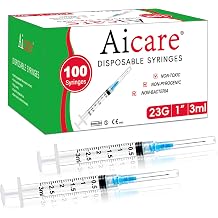 100 Pack 3ml Lab Syringes with 23Ga 1 Inch Needle Luer Lock, Individually Sealed Packed