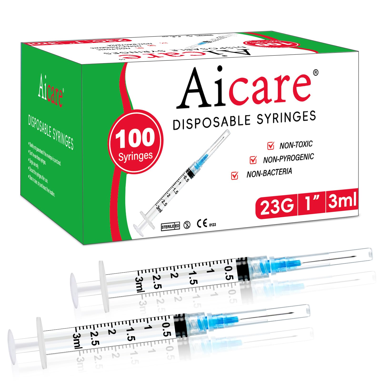 100 Pack 3ml Lab Syringes with 23Ga 1 Inch Needle Luer Lock, Individually Sealed Packed