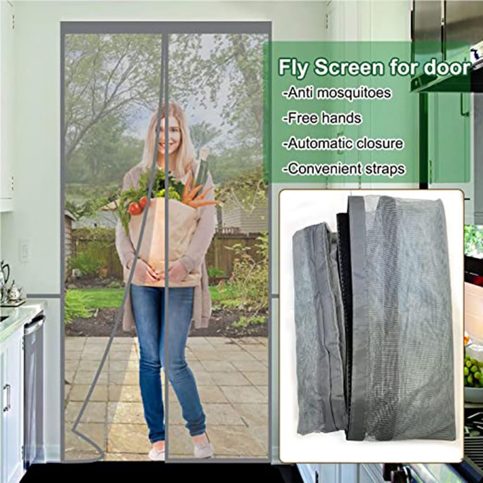 Magnetyczna Moskitiera Zasłona 105x230cm Automatyczne zamknięcie Magnetyczna Moskitiera Zasłona Zapobieganie Insekty Od Wejścia Do Salonu Drzwi Balkon Patio, Grey