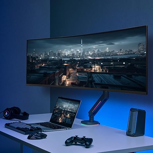 Miniatura 8 de AVLT Soporte de escritorio con brazo para monitor de juegos RGB de 27 a 45 pulgadas, 20 modos de iluminación integrados, control de botón táctil, se