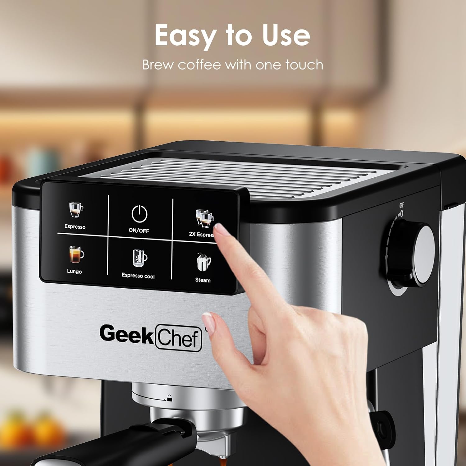 Geek Chef Espresso Machine, 20 Bar Espresso and Cappuccino Coffee Maker, Quick Heating Automatic, Latte & Cappuccino Creator, for Home, for Gift to Family, Friends, Coffee Shops