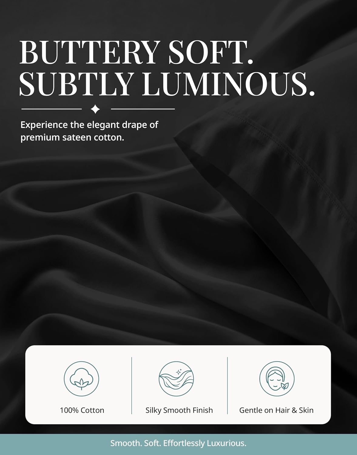  Cotton Twin Sheet Set - 450TC Premium Combed Sateen Weave, Black | Soft, Breathable & Smooth Twin Bed Sheets - Cooling, 15 Inch Deep Pocket, OEKO-TEX Certified, Hotel Luxury thumbnail