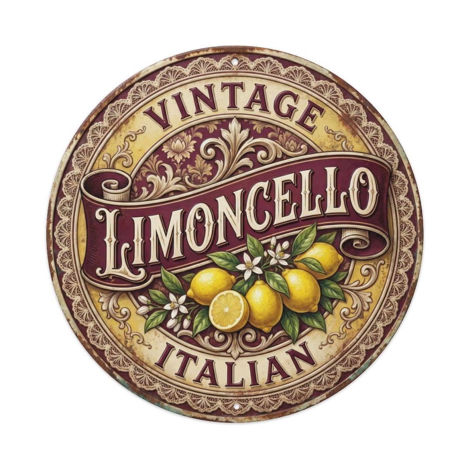 Vintage Italian Limoncello Sign Metal Tin Sign Plaque Wall Decor for Cafe, Club Bar, Office, Home Garden Round Metal Poster 8x8Inch