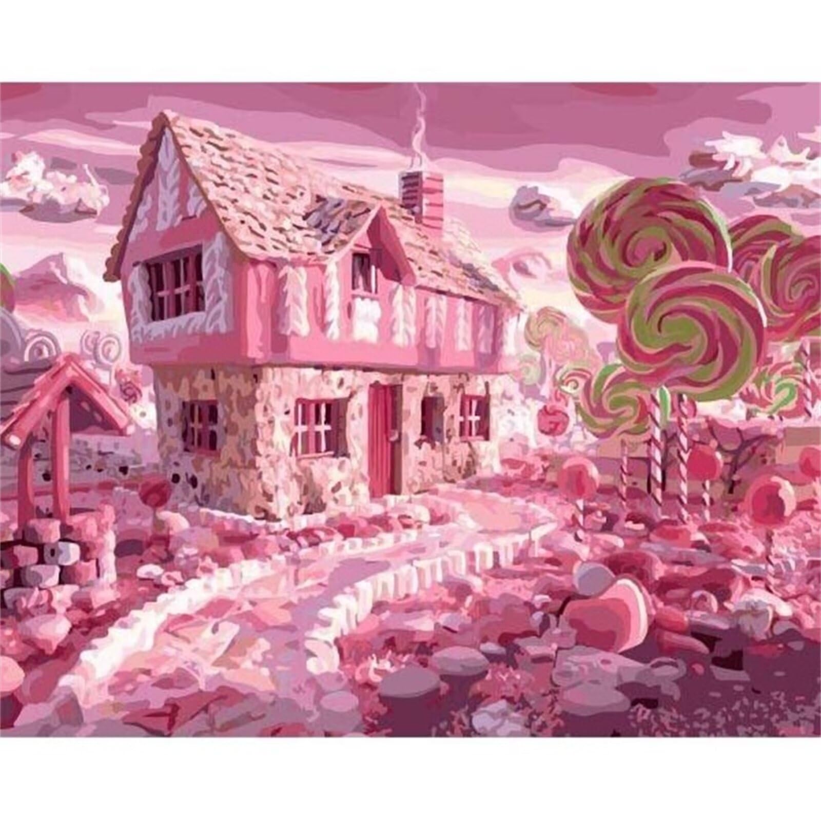 Dipingere con i Numeri Adulti,Casa di caramelle rosa Pittura di Numeri a Olio Fai da Te kit di pittura acrilica per adulti Bambini,Con Pennelli e Colori Acrilici per casa Decor con Telaio,60x75cm