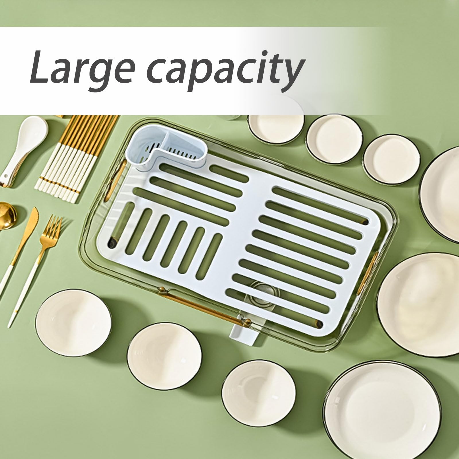Dxcaicc Escurridor de Platos,Escurreplatos para Almacenamiento en mostrador de Cocina,Utensilios,Soporte de Almacenamiento para Secado de Platos,Verde