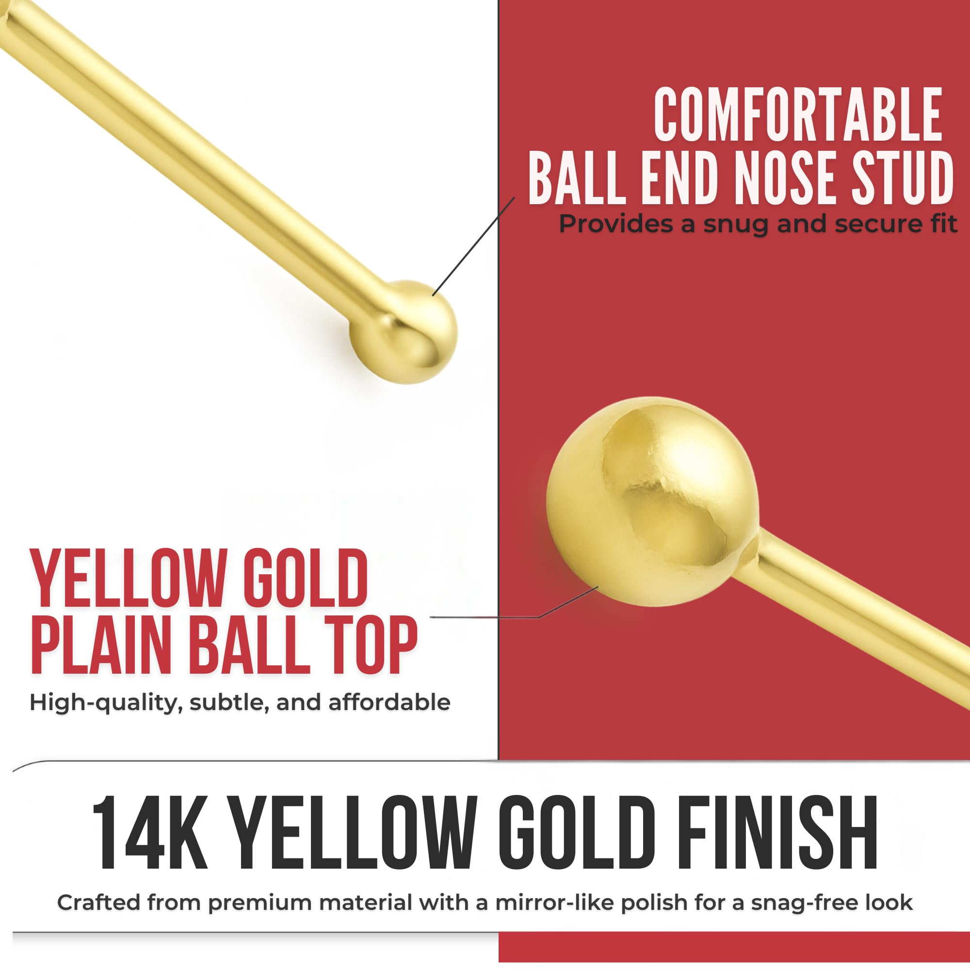 14K Gelb Gold Plain Top 22 Gauge Nase Knochen Nase Kugelbolzen Piercing