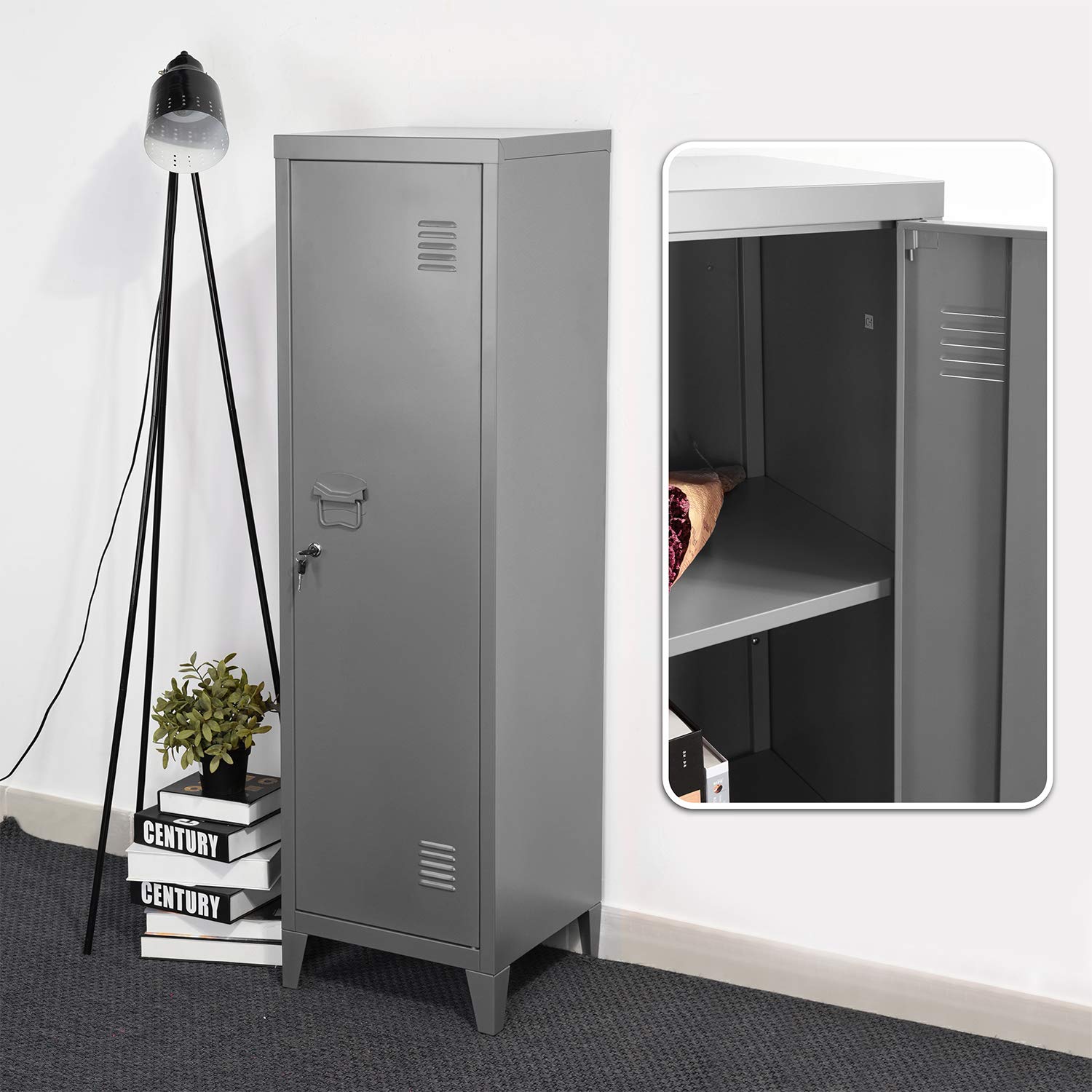 Furniture-R France métal avec casier, Armoire de Rangement au Sol pour Salon, Salle de Bain, Bureau, Gris, 138 x 38 x 38 cm