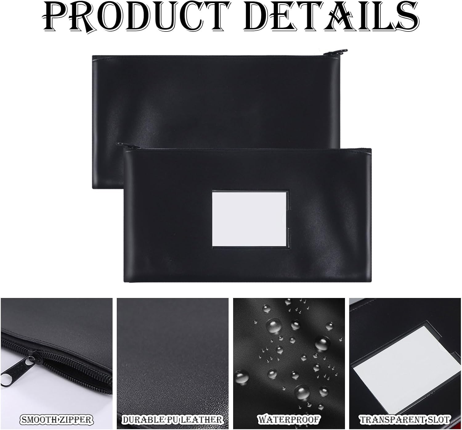 20 Pack Money Bank Bag With Zipper, 11 x 6 Inch Leatherette Security Bank Deposit Bags Black Money Pouch Cash Bag Wallet Bags with Clear Window for Cash, Coins, Bills, Tools, Receipt Organizer