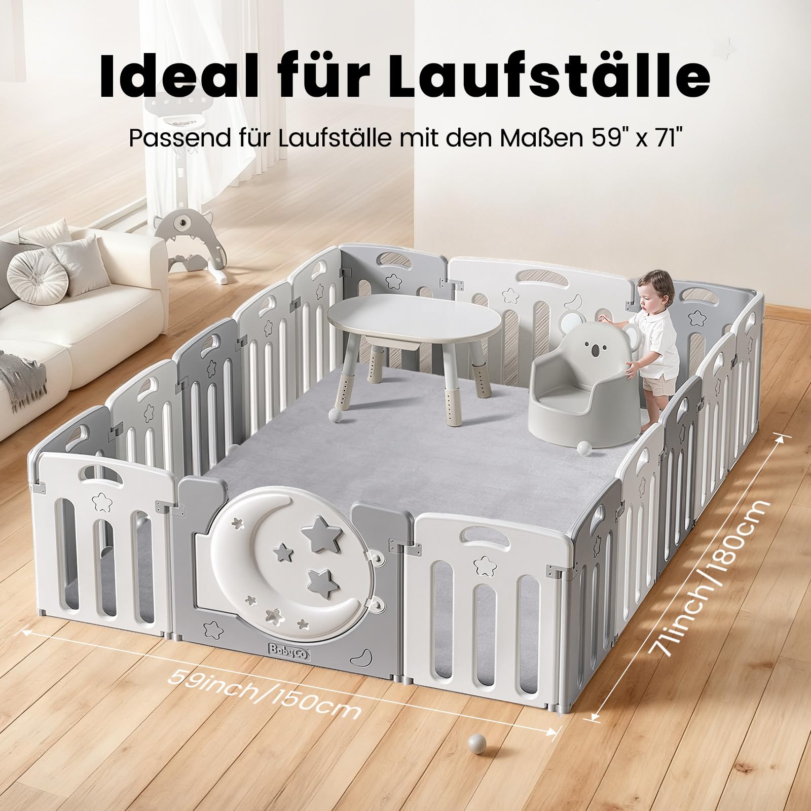 Alfombra para gatear para bebé, 150 x 180 cm, espuma de 3 cm de grosor, alfombra de juego ultra suave y tacto de felpa, para habitación infantil, fácil de limpiar, con base antideslizante