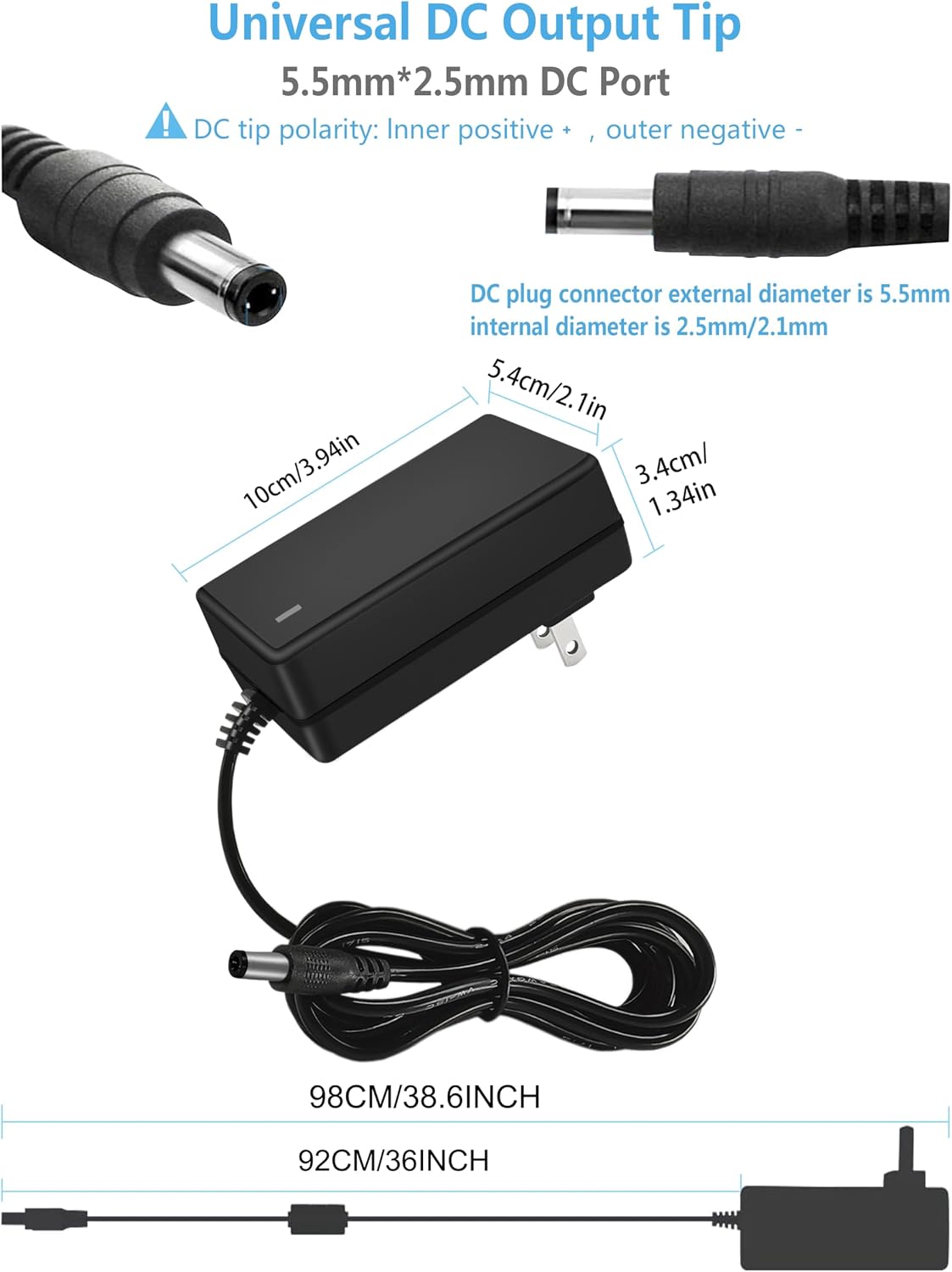 12Volt 5A Power Supply Adapter AC 110-240V to DC Converter 12 Volt 5 Amp 3.5A 3A Power Adapter Supply AC/DC Transformer with 5.5mm x 2.5mm Compatible with 5.5x2.1mm DC Output Wall Adapter