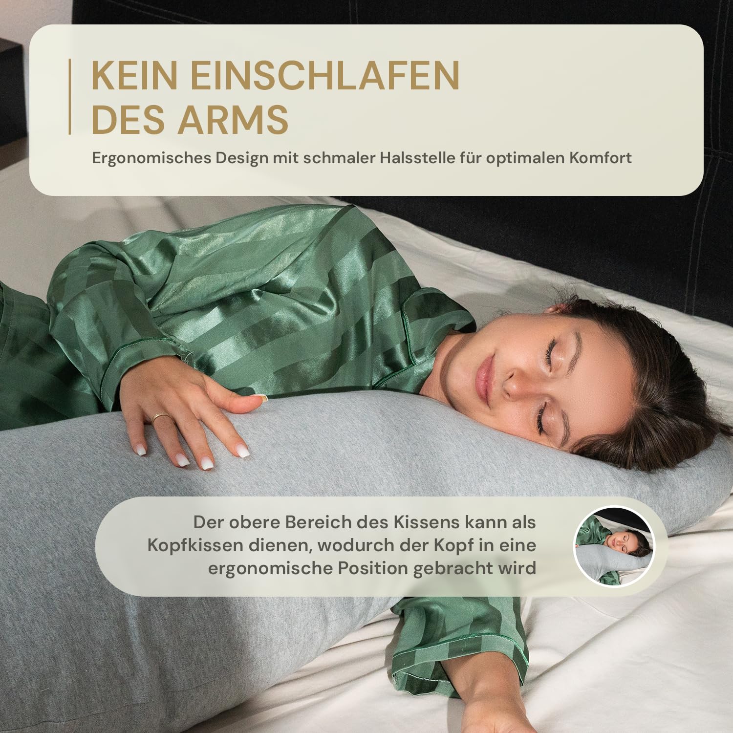 ergonomisches Seitenschläferkissen - entlastet Schulter, Rücken & Hüfte - individuell befüllbar - für alle Seitenschläfer & Schwangere - 100% Baumwolle, waschbar & Oeko-TEX (Grau)