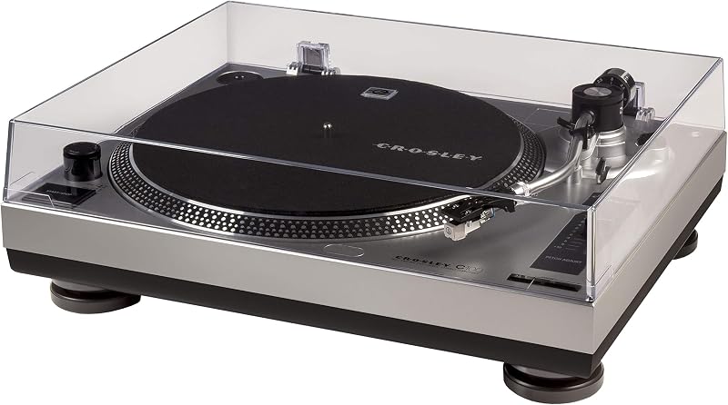Crosley C100A-SI Record Player, Silver | 2-Speed Turntable, ATN3600L Audio-Technica Cartridge, Standard 1/2" Mount, Removable Headshell, Aluminum Platter With Strobe