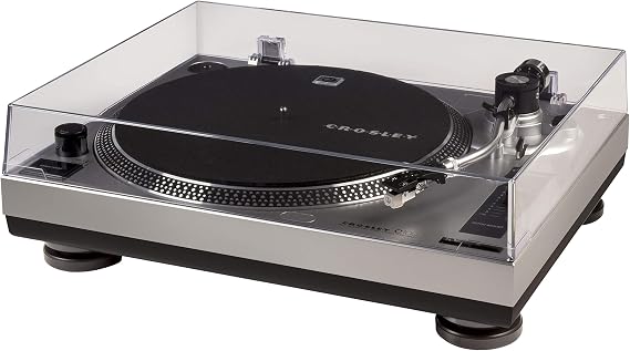 Crosley C100A-SI Belt-Drive Turntable Record Player with Adjustable Counterweight, Silver