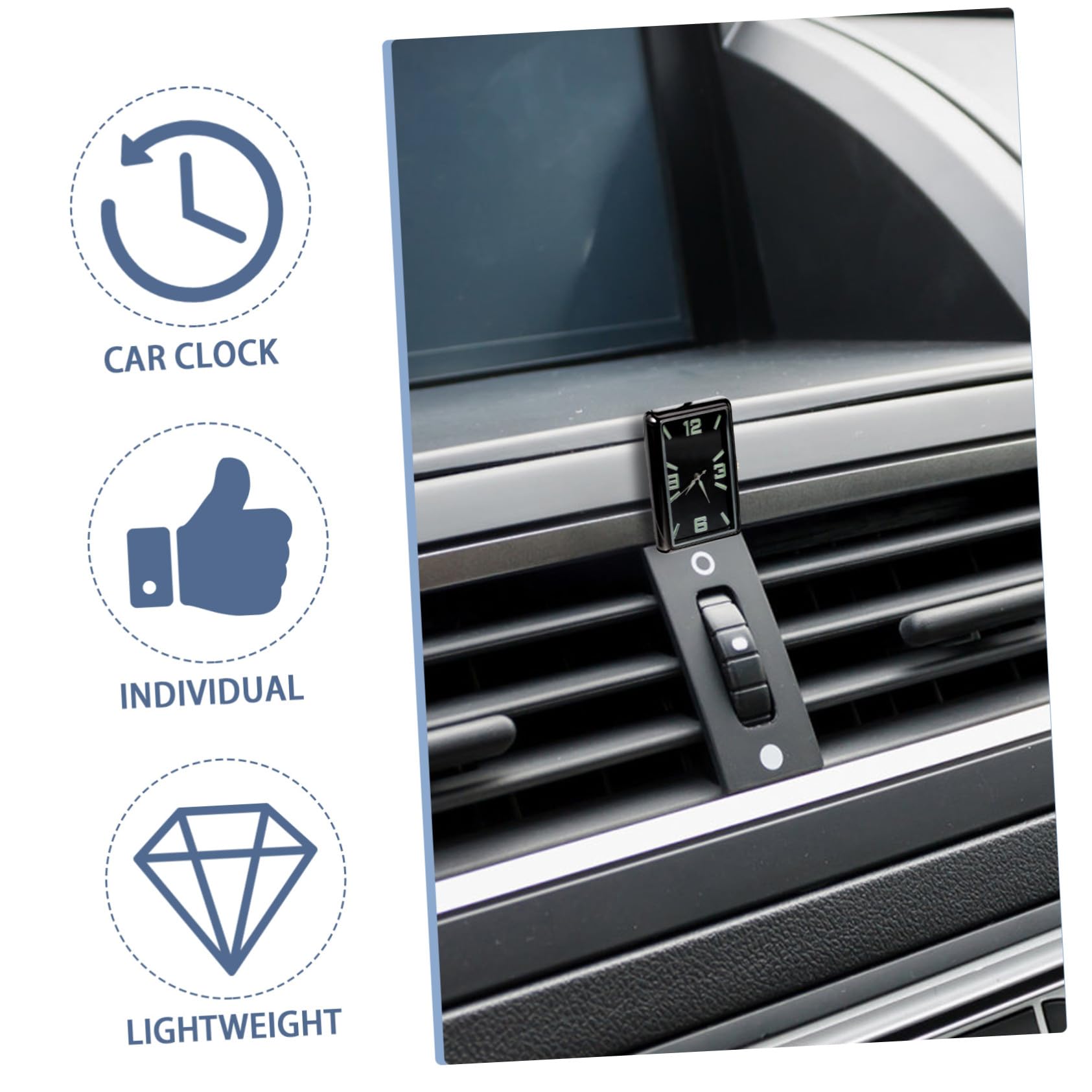 GANAZONO Reloj Cuadrado Analógico para Coche Diseño Individual, Material de Aleación y Vidrio, Funcionamiento Simple, Adecuado para Tablero y Decoración Interior
